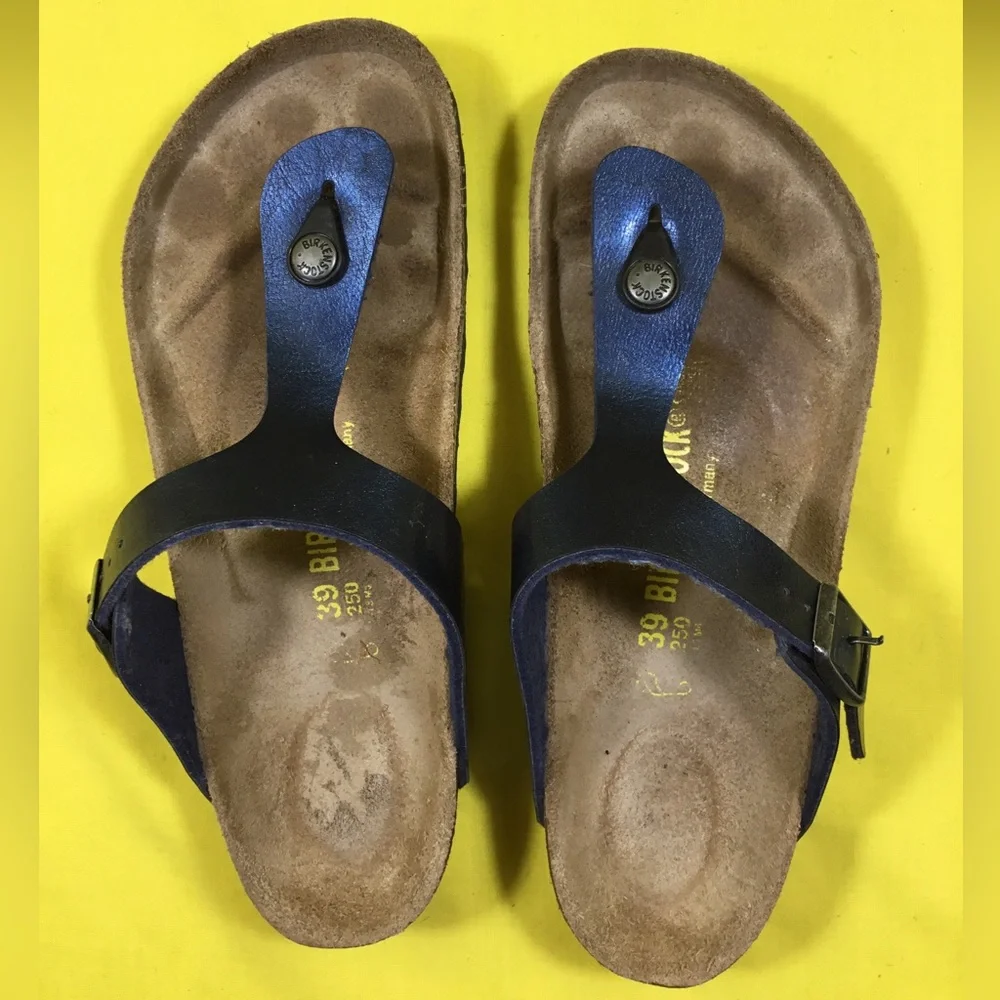 Birkenstock Blue Leather Thong Sandals SZ 39 gently used
